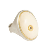 Oval Fossil Walrus Bone Ring with Cognac Diamond in 22k Gold and Silver