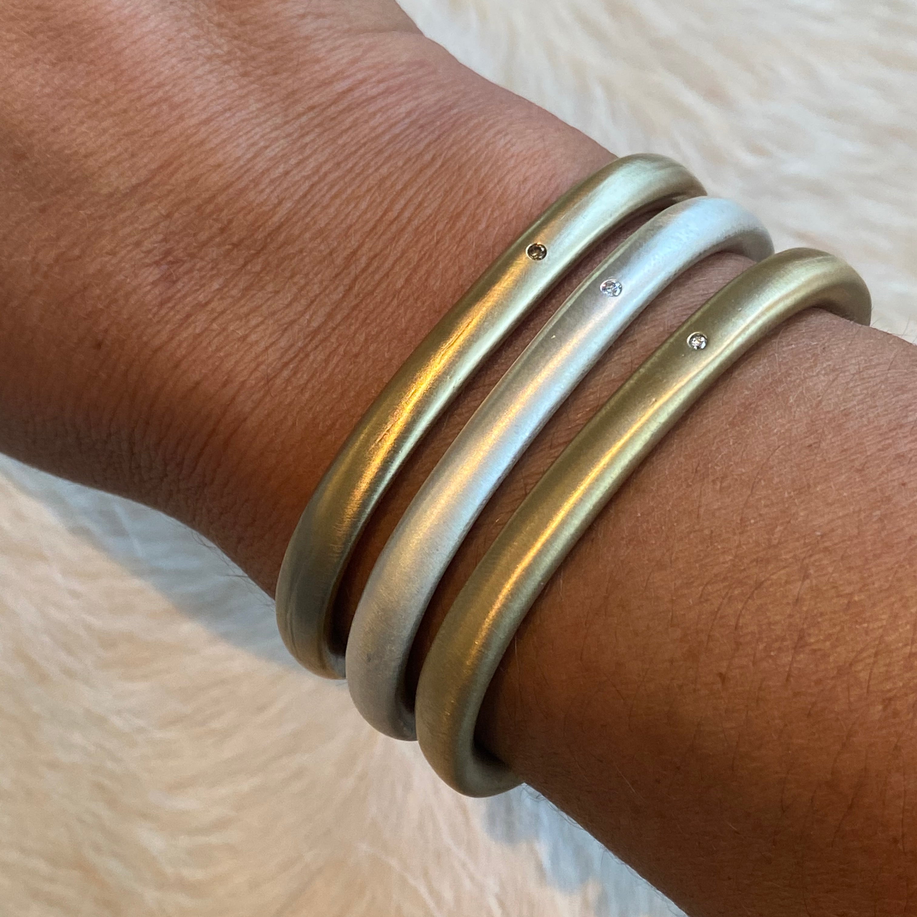 Plain Cuff in Silver with One White Diamond