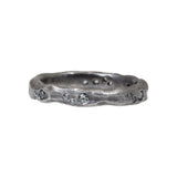 Organic Texture Wave Ring in Oxidized Silver with Grey Sapphires