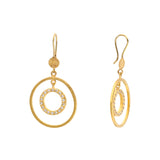 Circle and White Diamond Dangle Earrings in 24k Gold