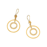 Circle and White Diamond Dangle Earrings in 24k Gold