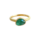 Organic Celadon Tourmaline Solitaire Ring in Sand-Textured 18k Yellow Gold
