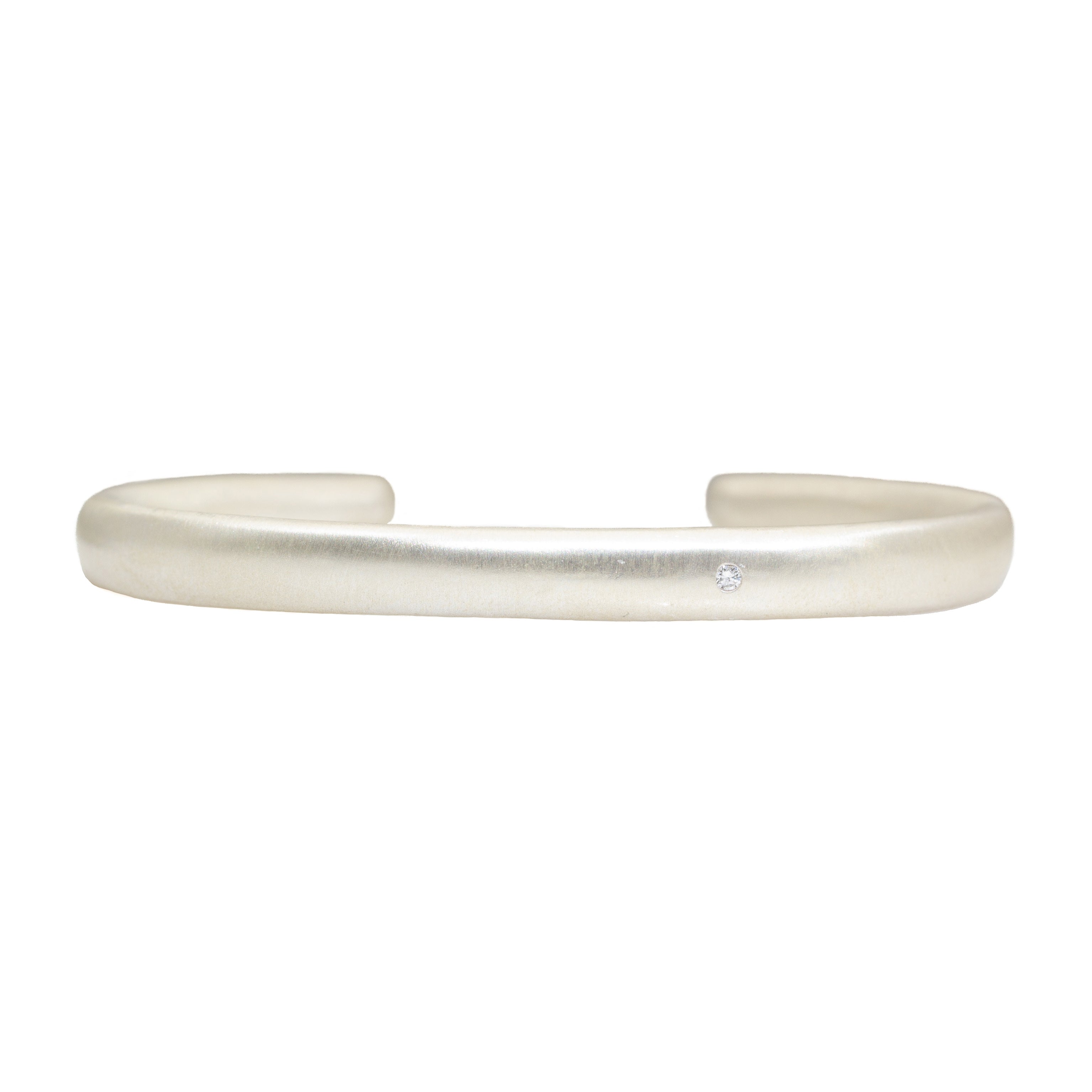 Plain Cuff in Silver with One White Diamond