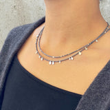 Diane Necklace with Silver Droplets and Grey Beads