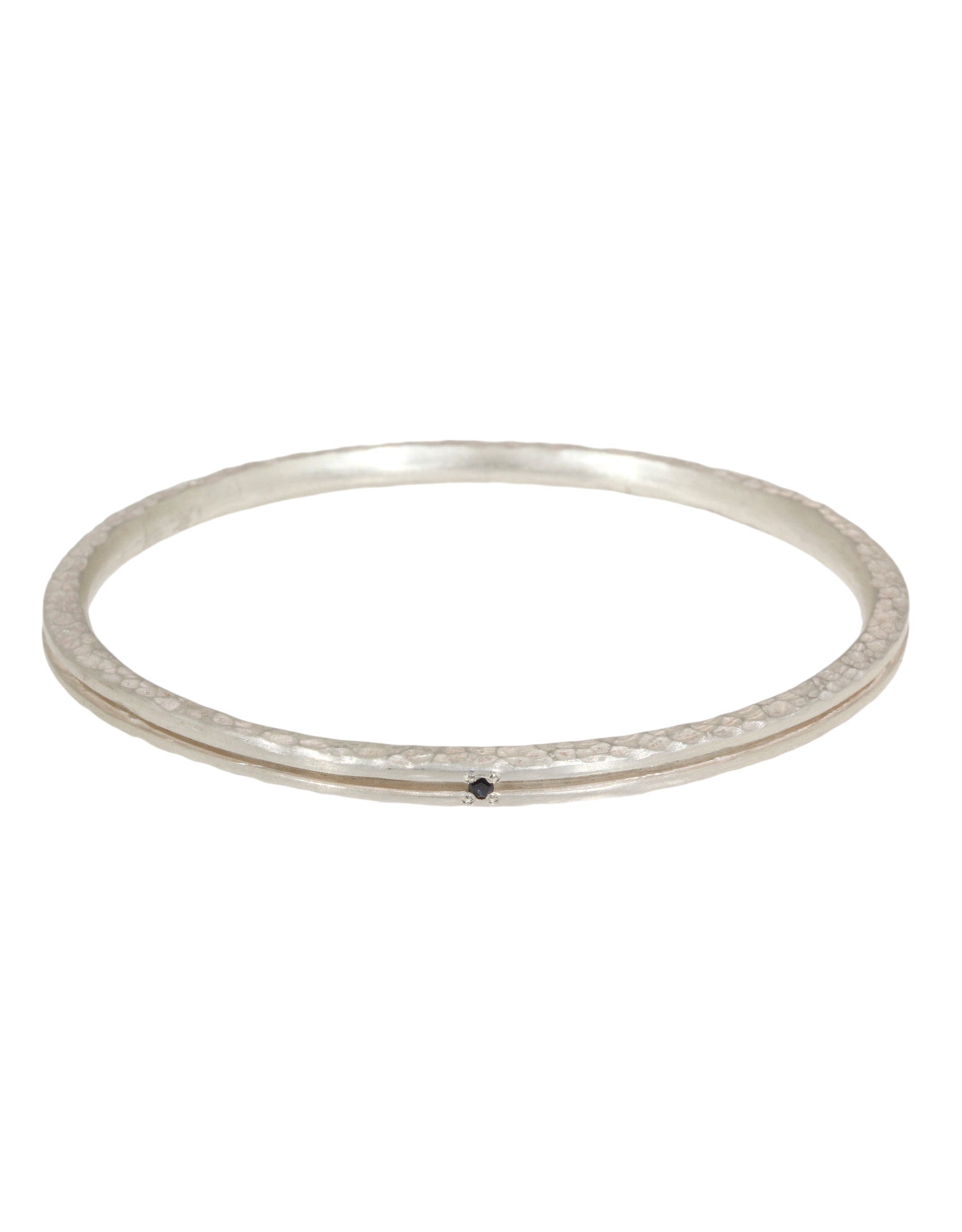 Channel Bangle in Brushed Silver with 4 Black Sapphires
