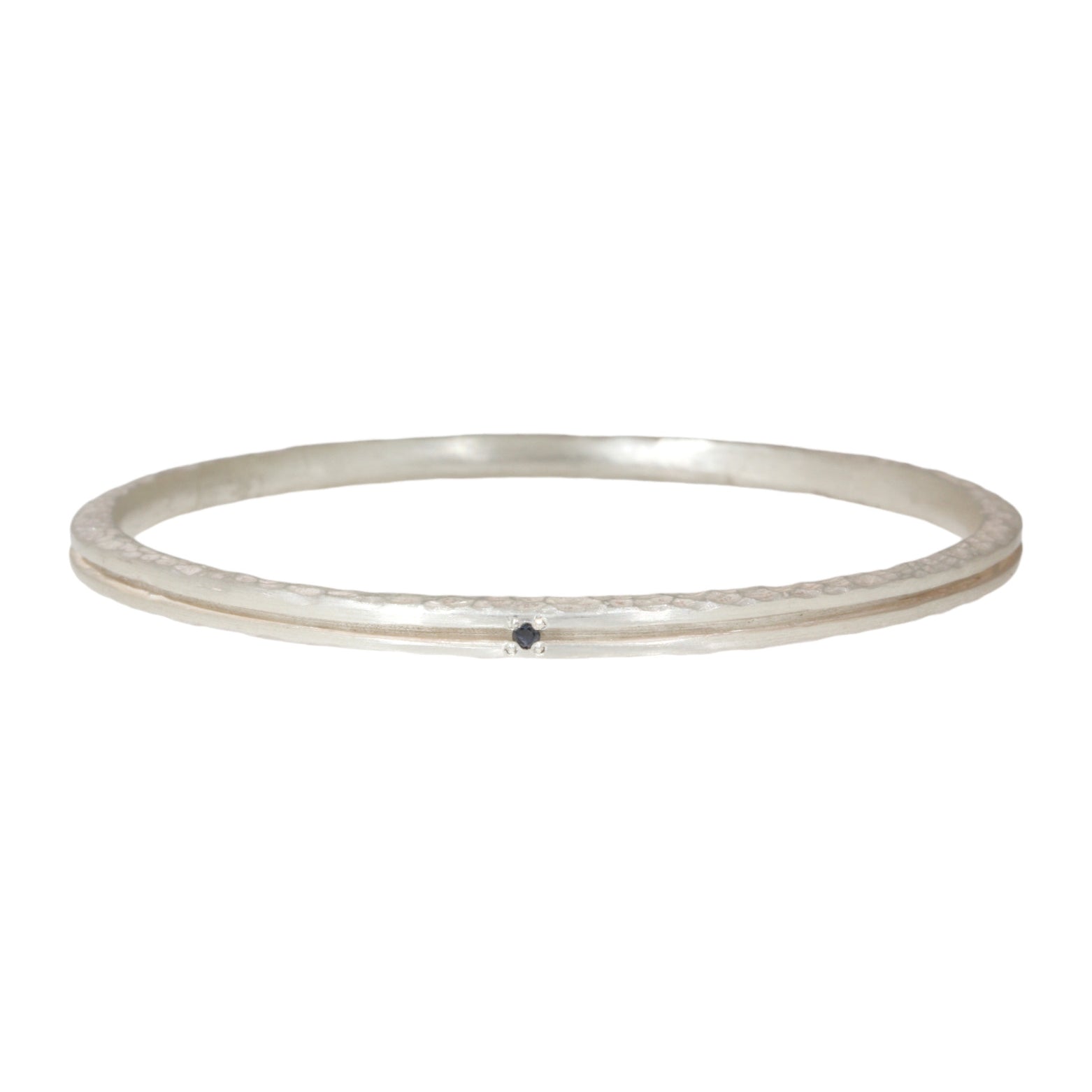 Channel Bangle in Brushed Silver with 4 Black Sapphires