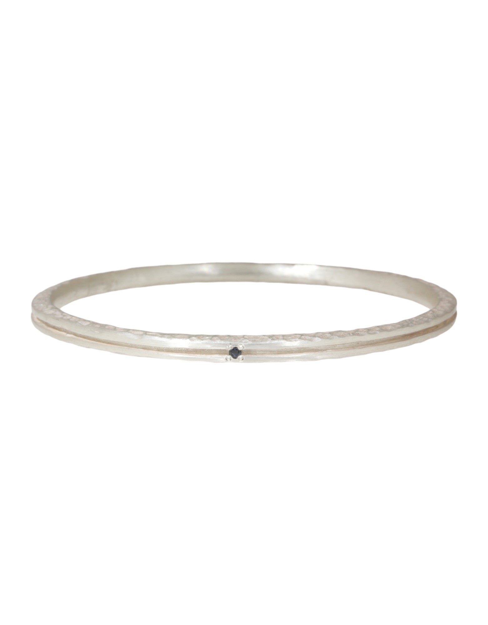Channel Bangle in Brushed Silver with 4 Black Sapphires