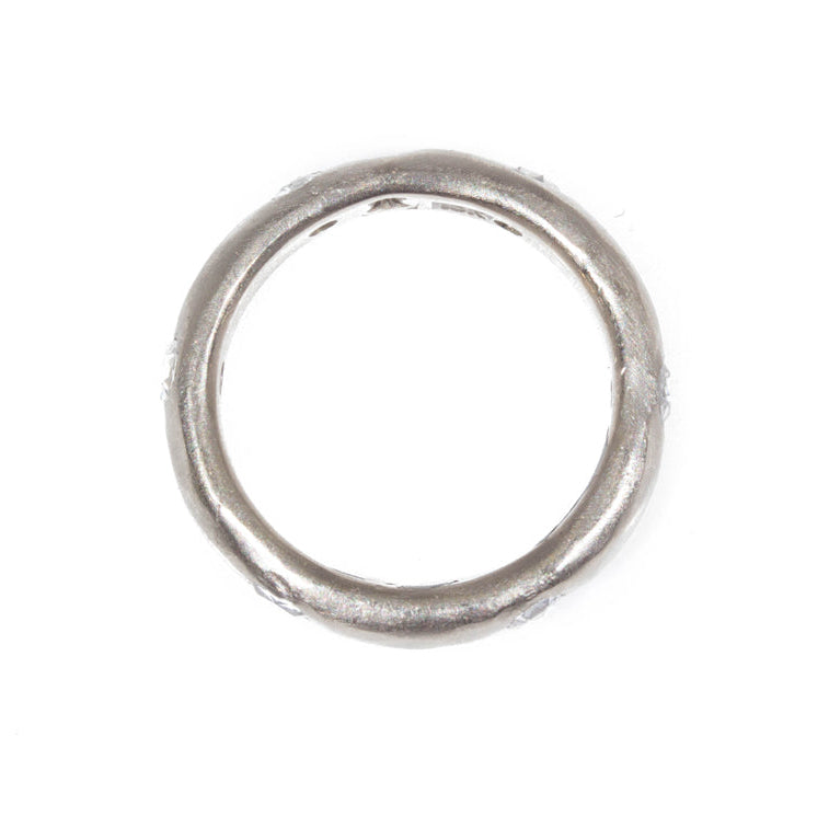 4mm Half Round Modeled Band with Rose Cut Diamonds in 18k Palladium White Gold