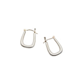 Small Squared Oval Hoop Earrings in Brushed Silver with 14k Gold Earwires