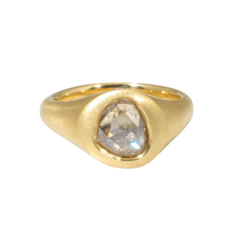 Organic Shaped Rose Cut Ring with Light Cognac Diamond in 18k Yellow Gold
